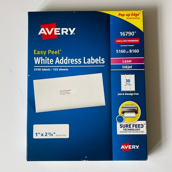 Avery Easy Peel White Adhesive Address Labels with Sure Feed Technology - Picture 1 of 8